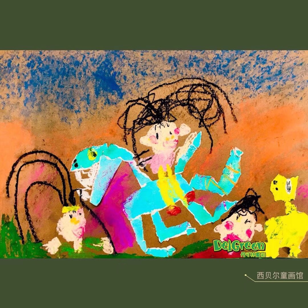 重彩油画棒作品__撕贴与重彩油画棒的完美结合